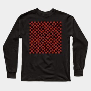 Warped Checkerboard, Black and Red Long Sleeve T-Shirt